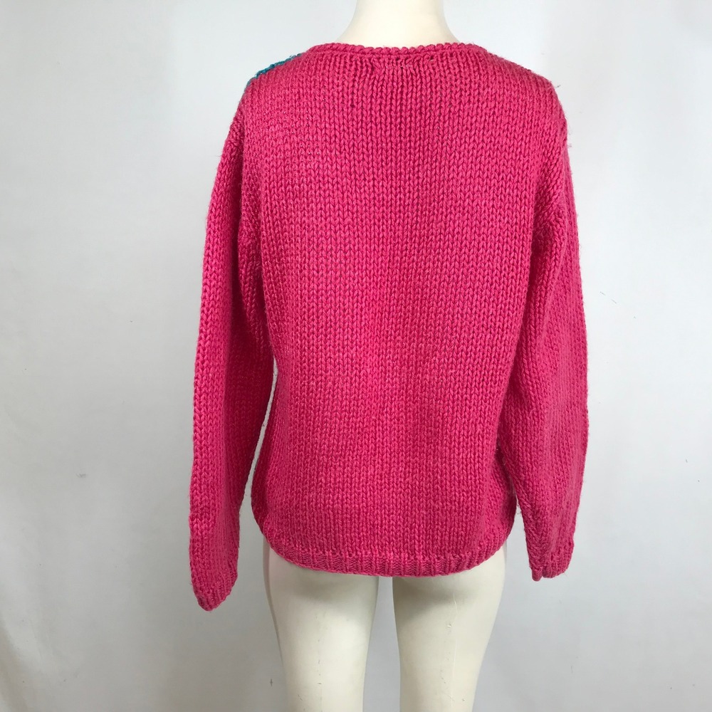 Jeff Laurent Vintage Hot Pink Abstract Geometric Chunky Knit Sweater Crew Neck - Picture 5 of 7